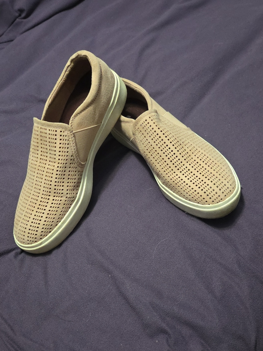 Womans Slip-On Perforated Casual Sneakers - Tan